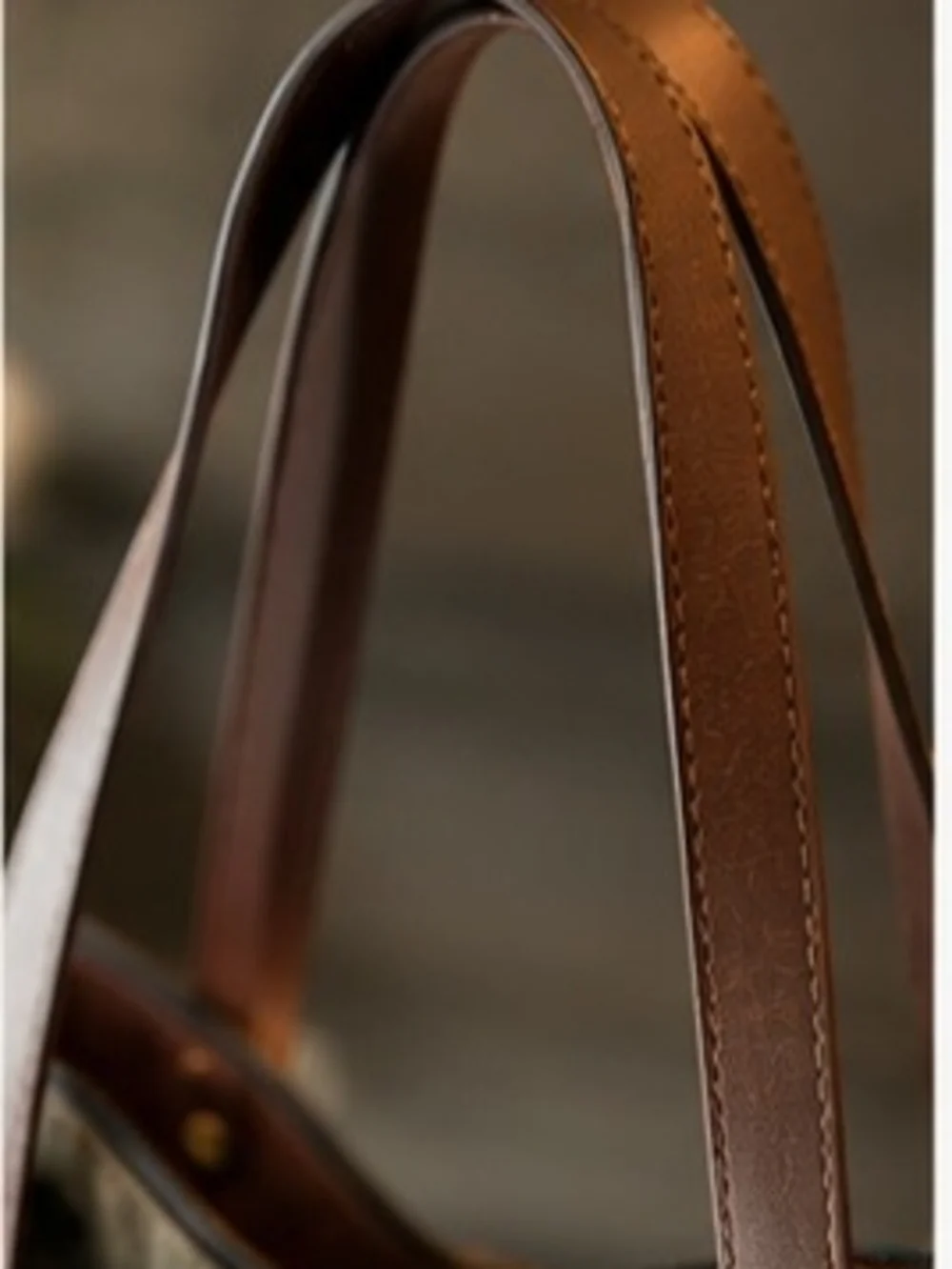 Men's Dark Olive Camo Canvas Tote with Brown Leather Trim